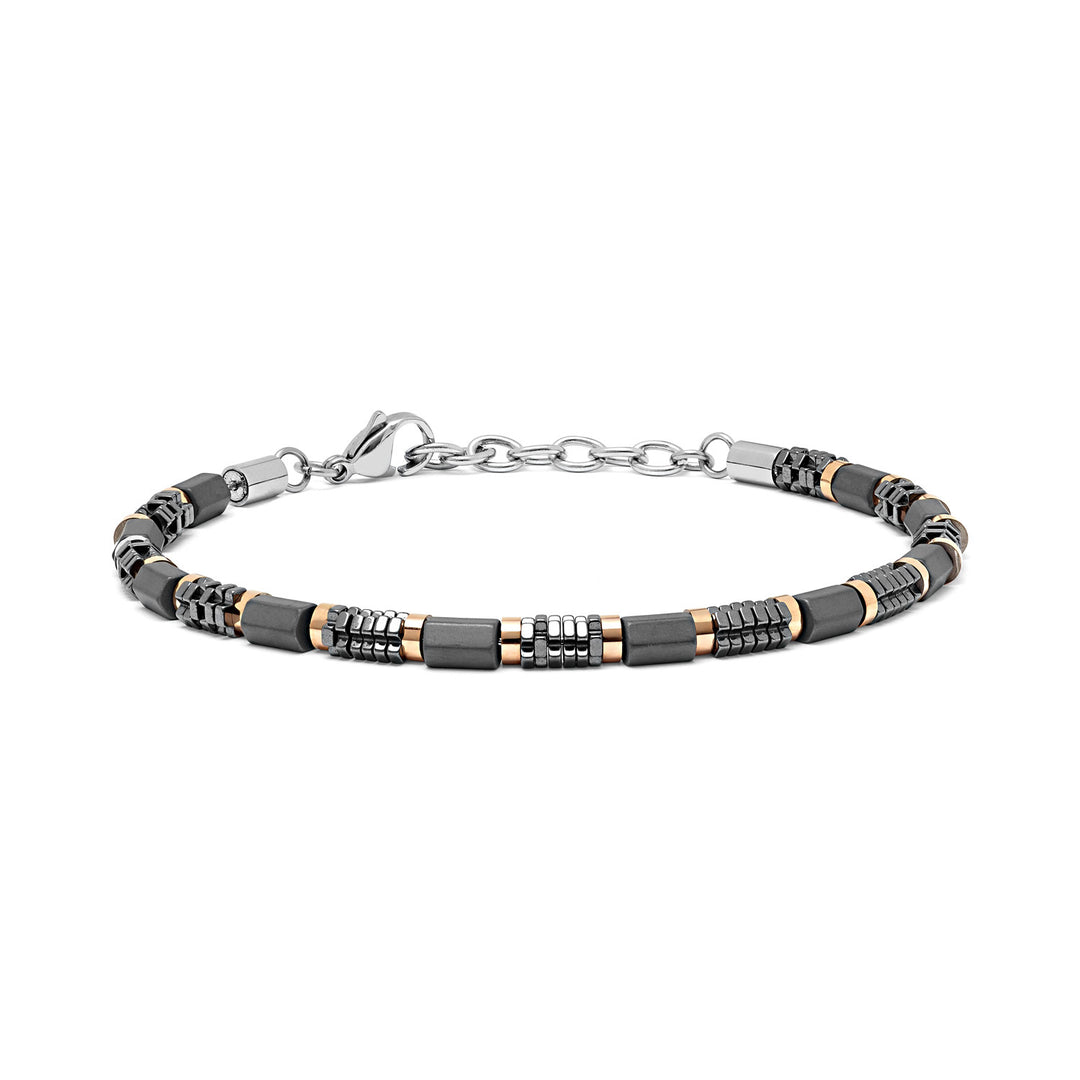 Comete Steel bracelet with hematite and black and rosé PVD UBR968