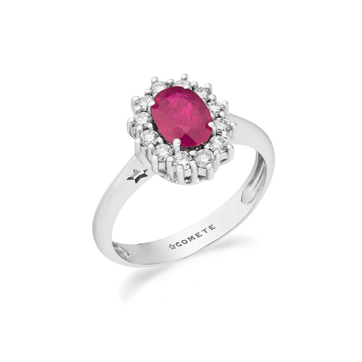 Comete White gold ring with diamonds and oval ruby ANB2746
