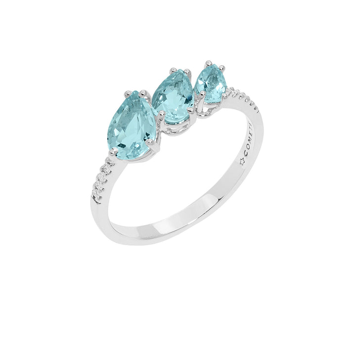Comete Gold Ring with Diamonds and Aquamarine Drop ANQ329