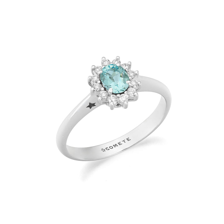 Comete Gold Ring with Diamonds and Aquamarine oval ANQ360