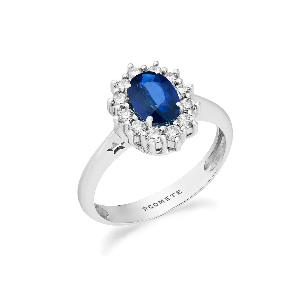 Comete White gold ring with diamonds and oval sapphire ANB2744
