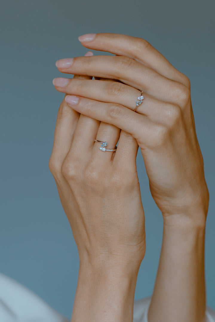 Comete Gold Ring with Diamonds and Aquamarine Drop ANQ326