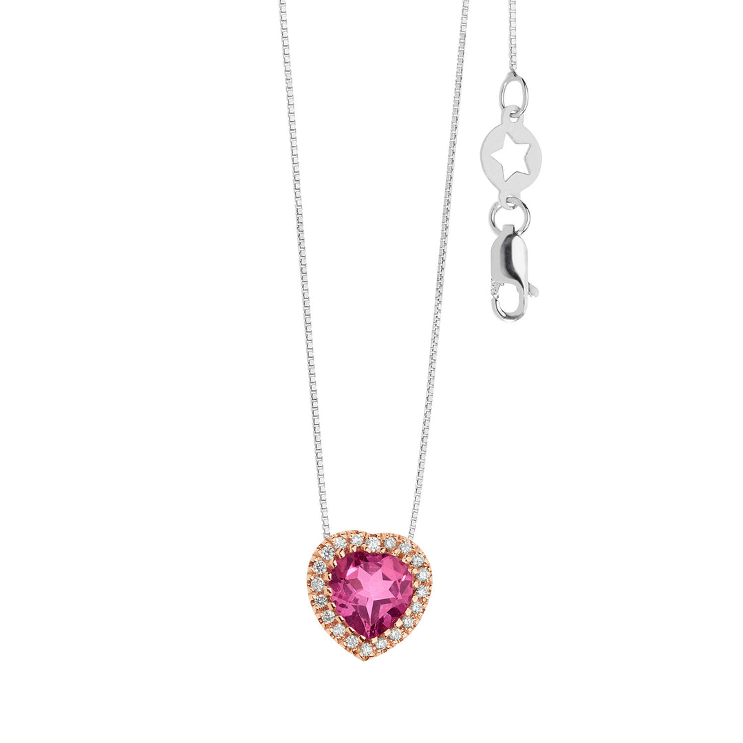 Comete Necklace in Gold, Diamonds and Pink Topaz heart GLB1578