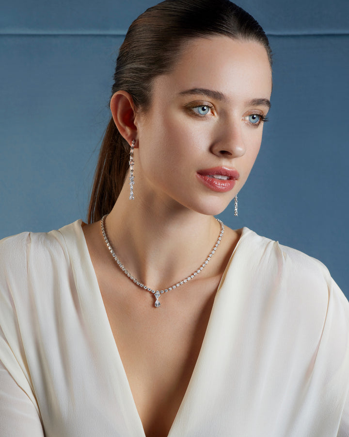 Comete Necklace in 925‰ Silver and white Zircons GLA265