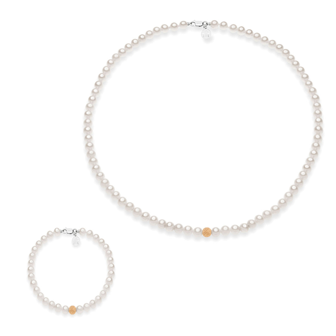 Comete Necklace and Bracelet with Freshwater Pearls and Sphere in Rose Gold KIT294294