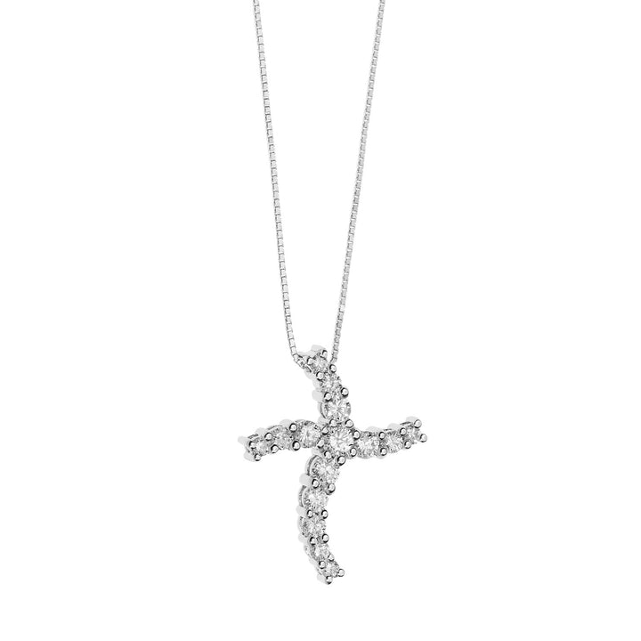 Comete Wave Cross Necklace in rose gold and diamonds GLB1528