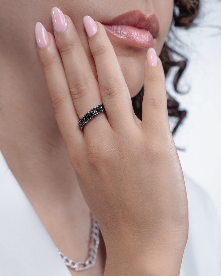 Comete Ring in 925‰ ruthenium silver with black zircons UAN133M22