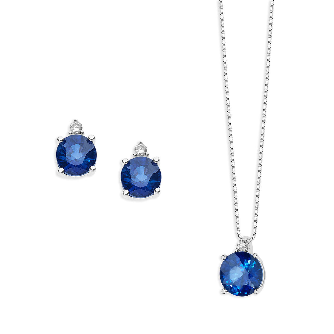 Comete Necklace and Earrings History of light in Gold Round blue diamonds and sapphires KIT1388880
