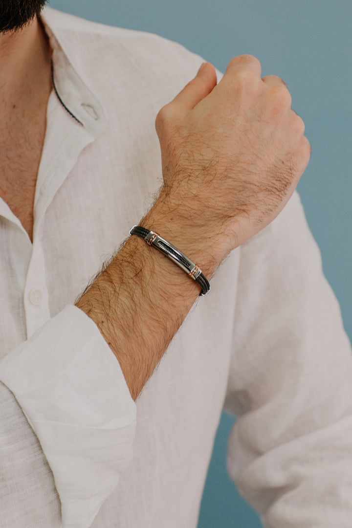 Comete UBR960 black Steel and PVD cable bracelet