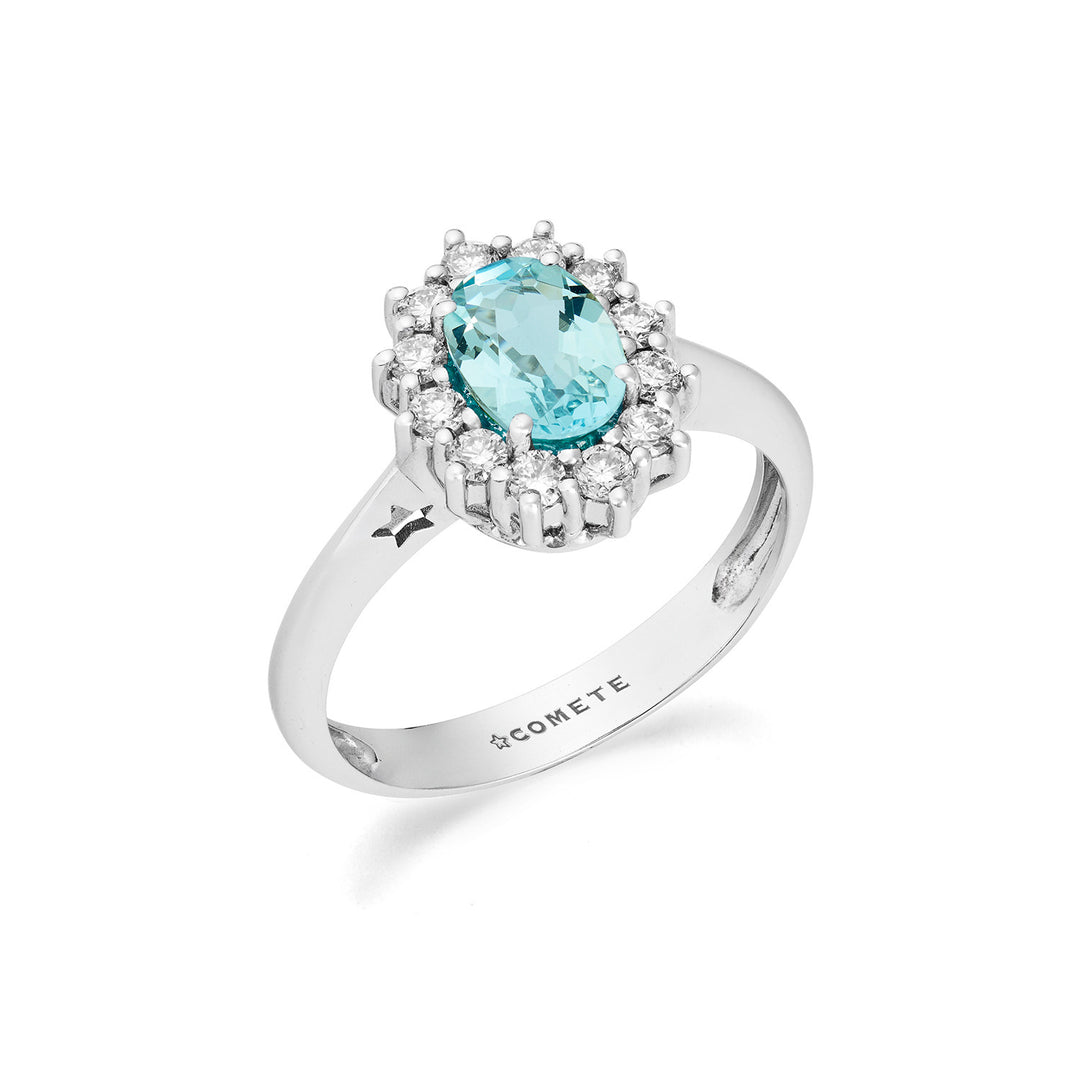 Comete Gold Ring with Diamonds and Aquamarine oval ANQ360