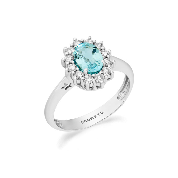 Comete Gold Ring with Diamonds and Aquamarine oval ANQ360