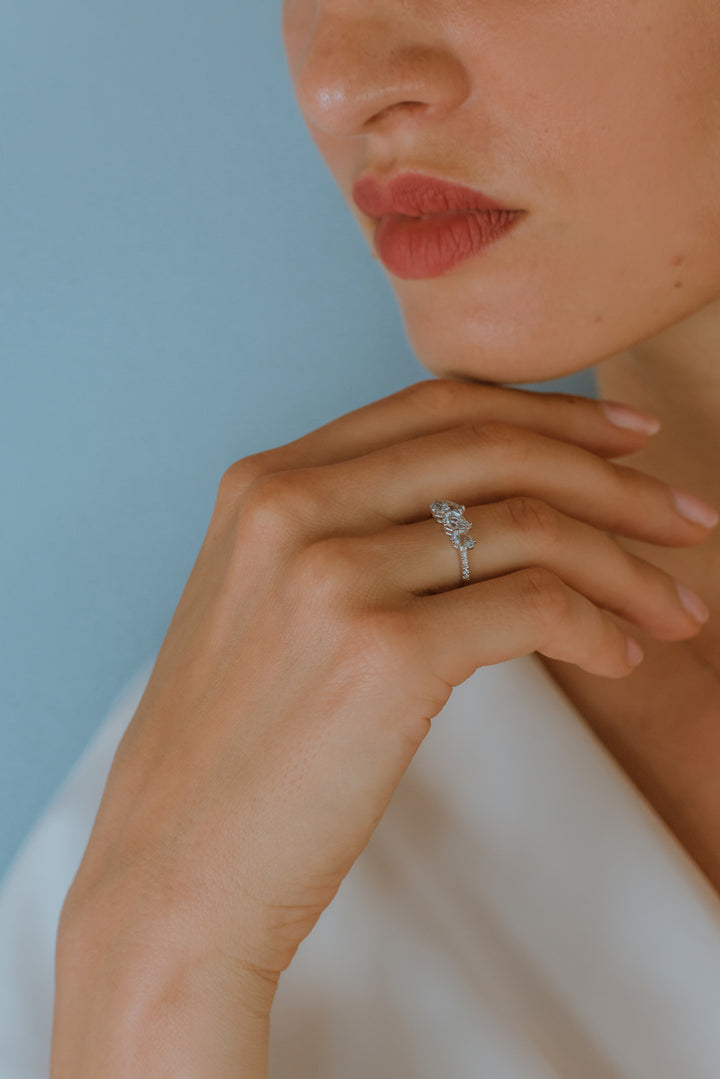 Comete Gold Ring with Diamonds and Aquamarine Drop ANQ329