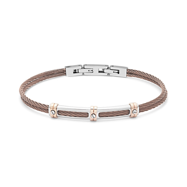 Comete Steel and brown PVD cable bracelet UBR959