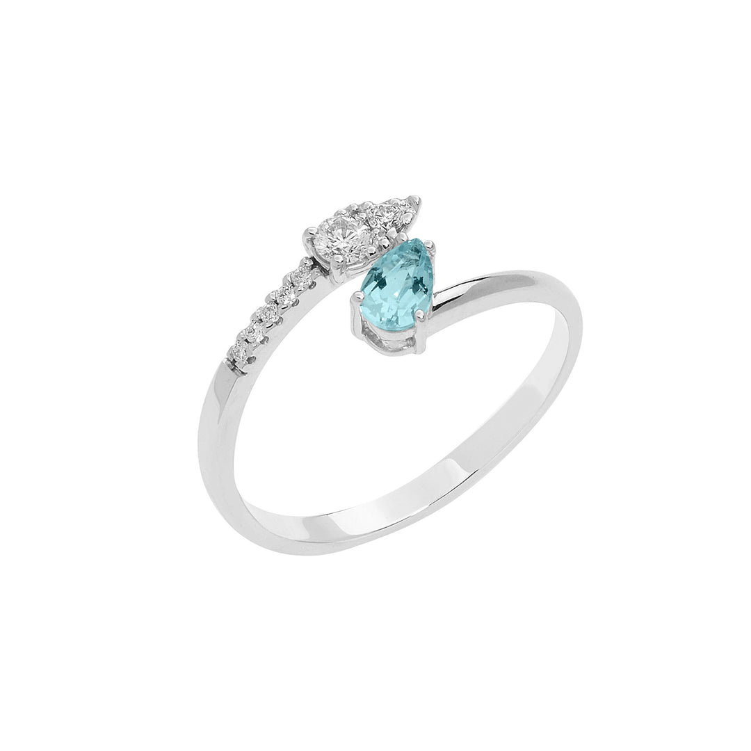 Comete Gold Ring with Diamonds and Aquamarine Drop ANQ326