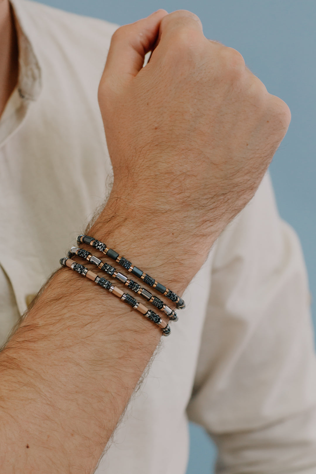 Comete Brushed steel bracelet with hematite and PVD UBR969