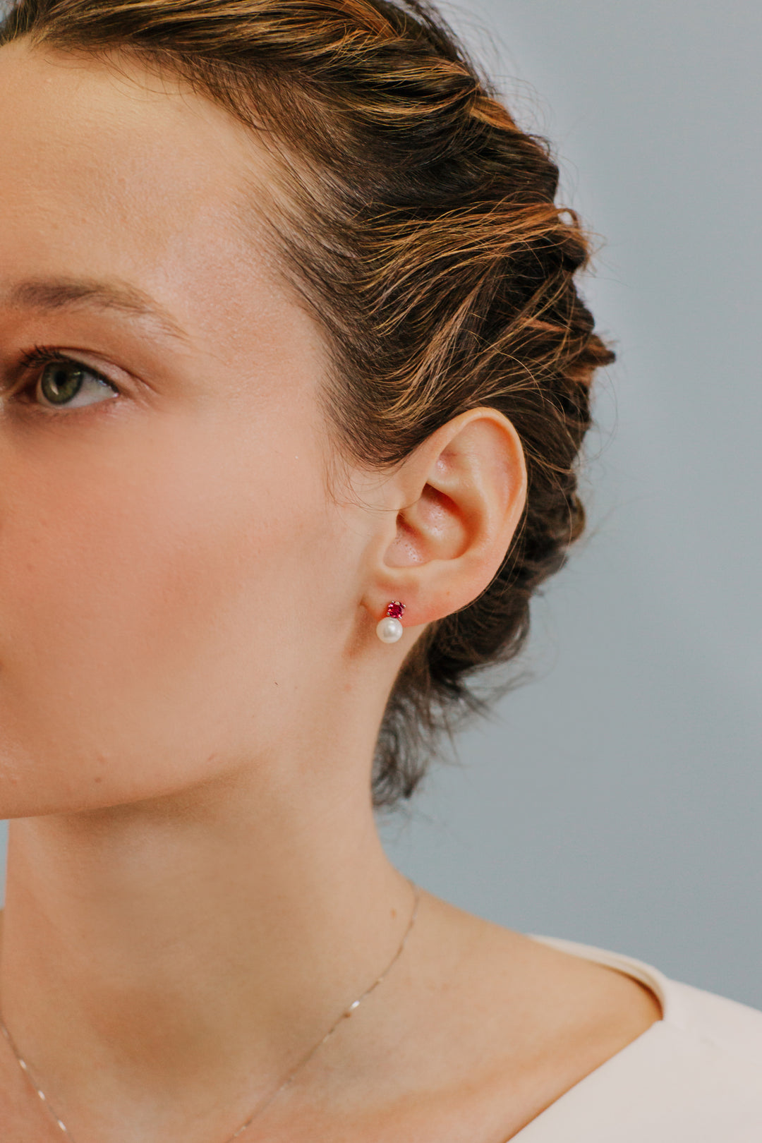 Comete Gold Earrings with Pearls and Round Pink Topaz ORP749