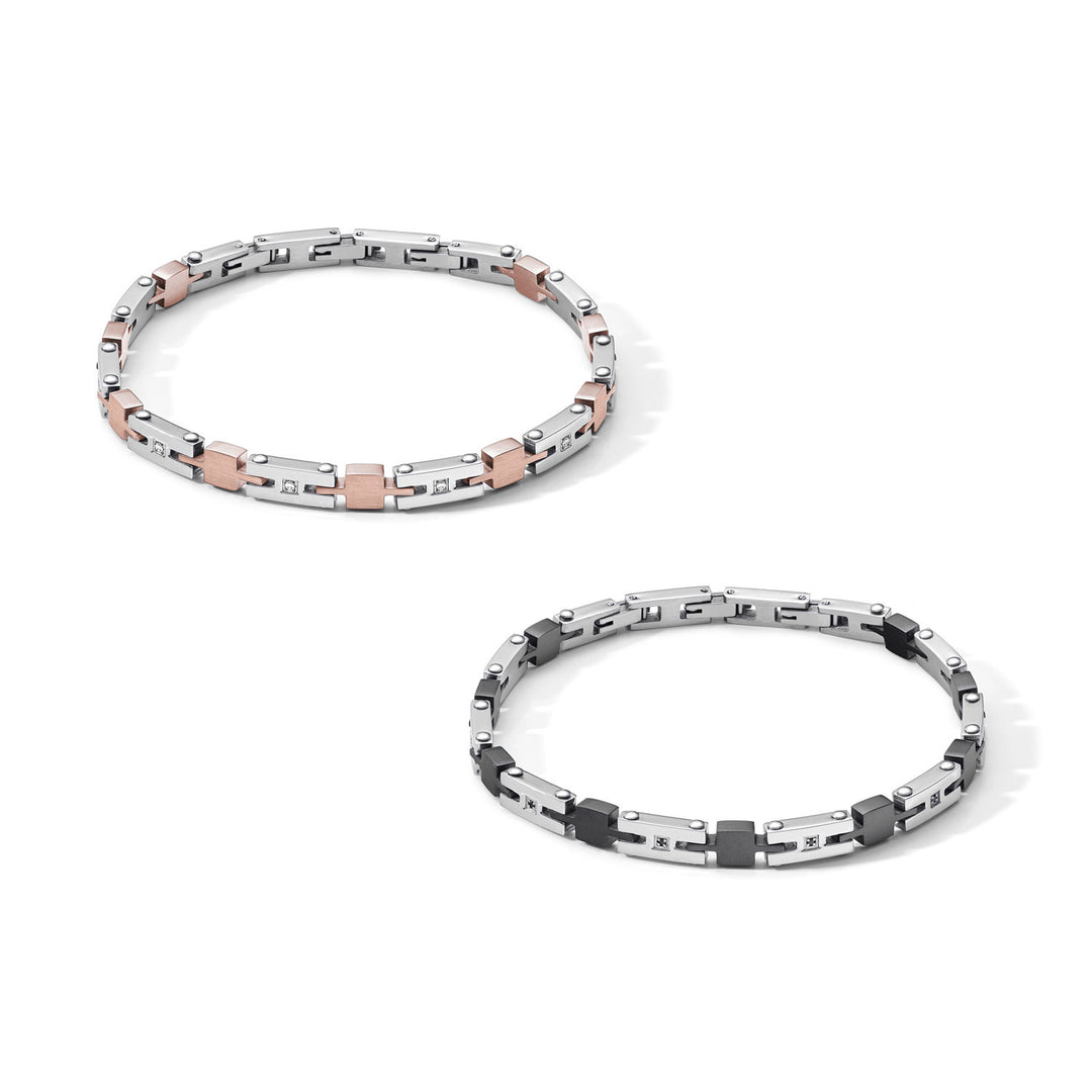 Comete ZIP Bracelets in Steel, Pink PVD, White Zircons UBR10351036
