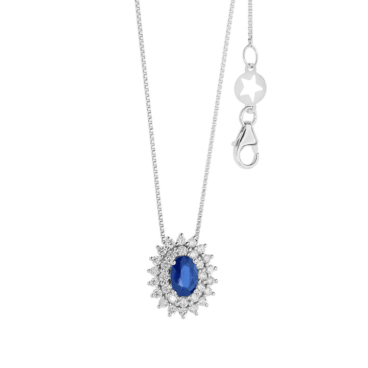 Comete Necklace in Gold, Diamonds and Oval Blue Sapphire GLB1601