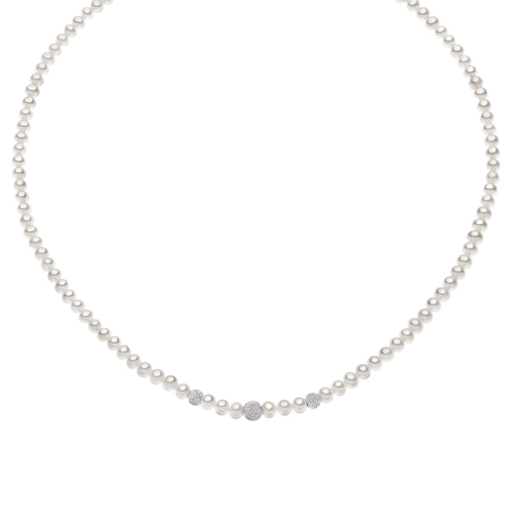 Comete Necklace Freshwater Pearls in Gold and Diamond Spheres FWQ195B