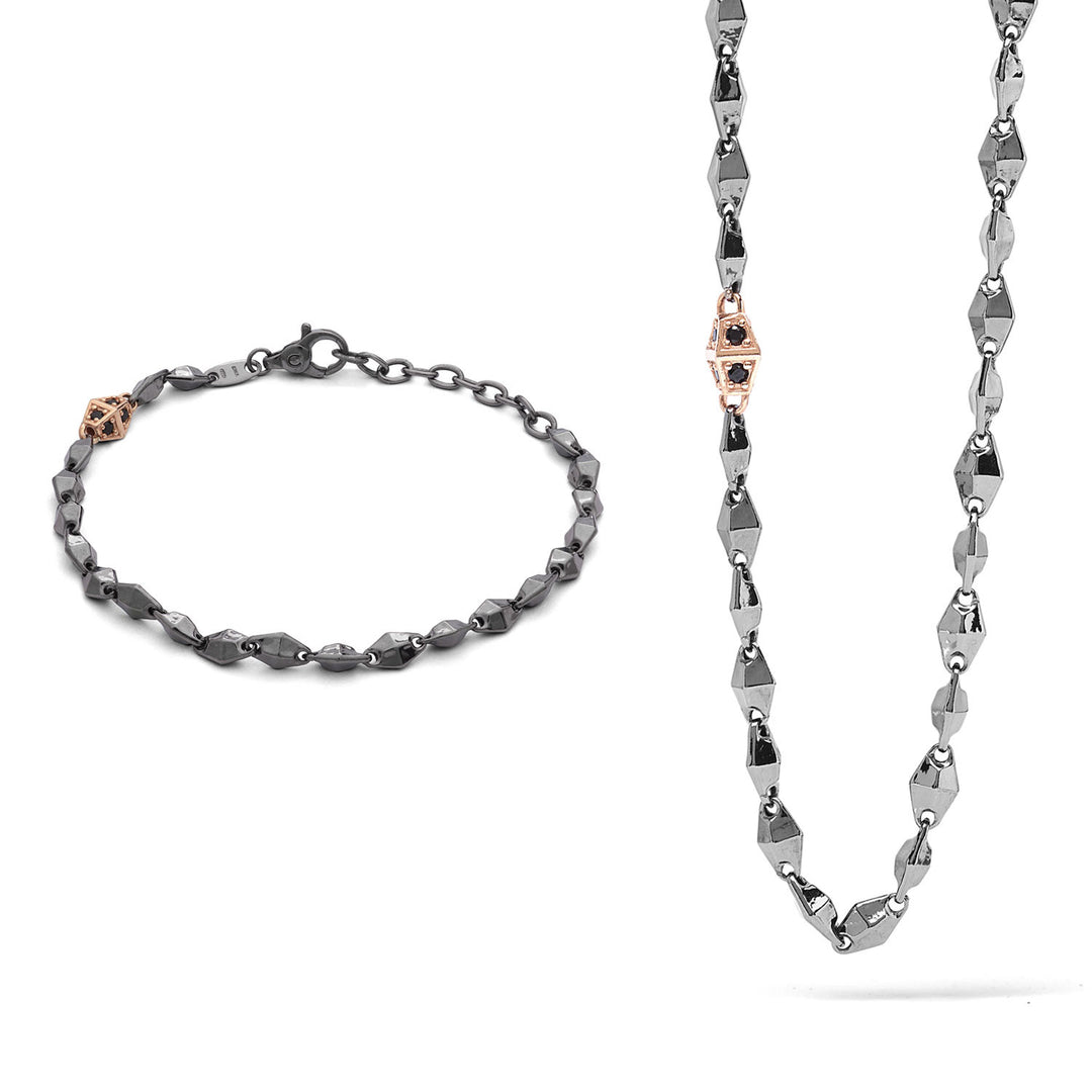 Comete Royal Bracelet and Necklace in rosé and burnished silver with zircons KIT6991008