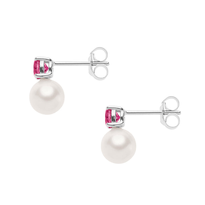 Comete Gold Earrings with Pearls and Round Pink Topaz ORP749