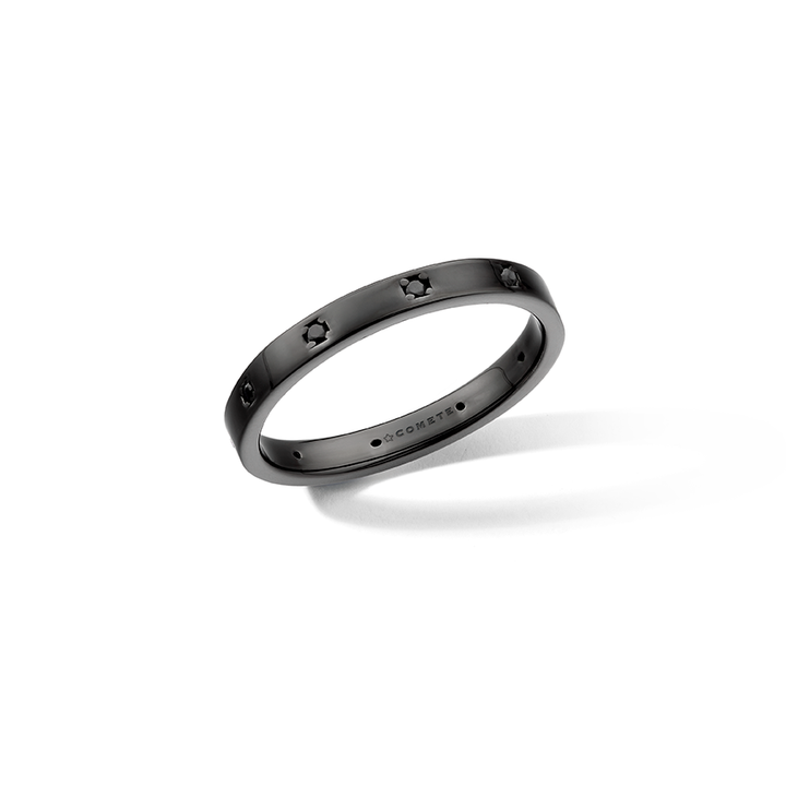 Comete Ring in 925‰ ruthenium silver, black zircons UAN131M24