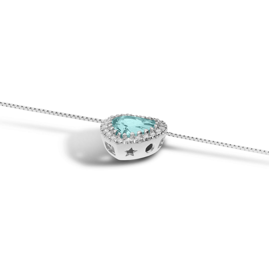 Comete Gold Necklace with Diamonds and Aquamarine Heart GLQ 289