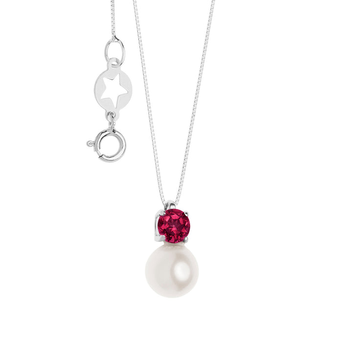 Comete Necklace in Gold, Pearls and Round Ruby GLP614