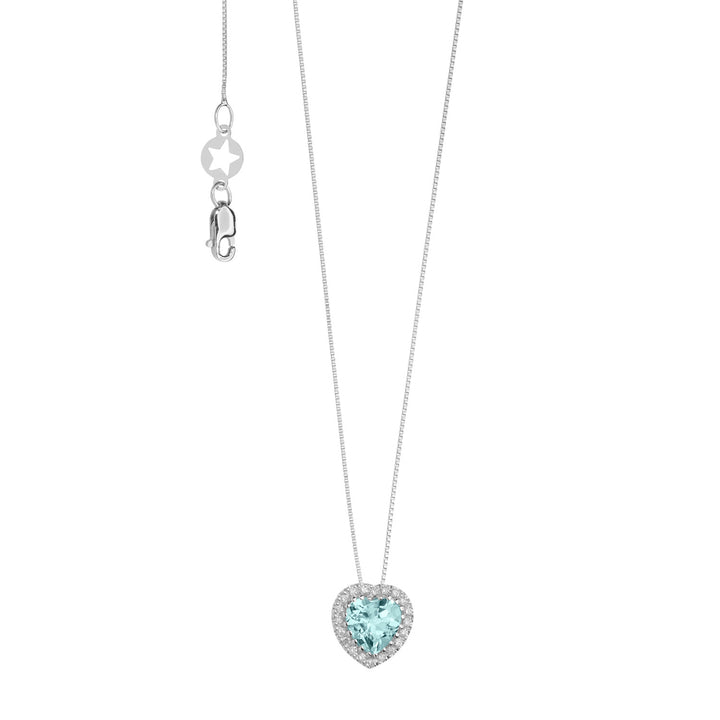 Comete Gold Necklace with Diamonds and Aquamarine Heart GLQ 289