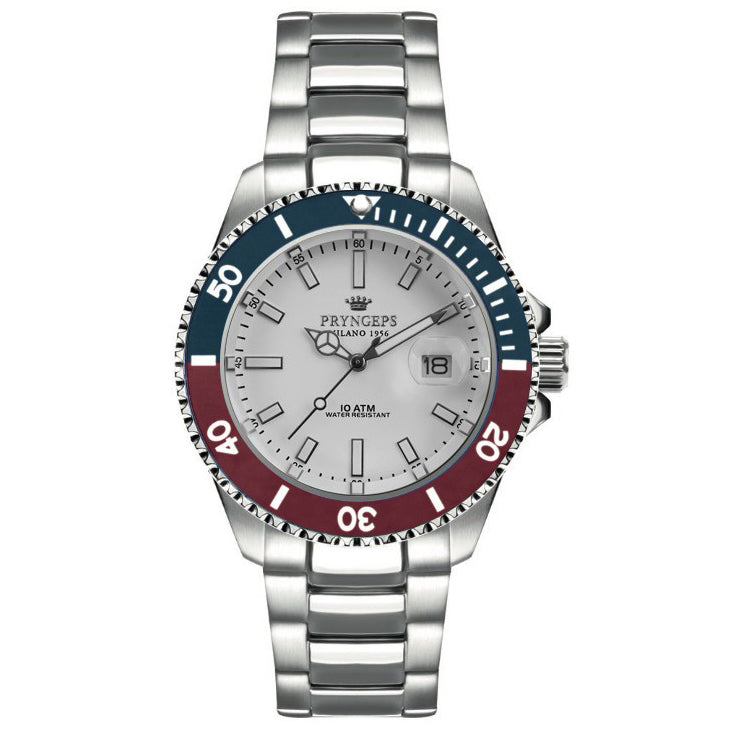 Pryngeps Mediterranean Watch Professional 42 מ"מ סילבר קוורץ פלדה A1097 A/B