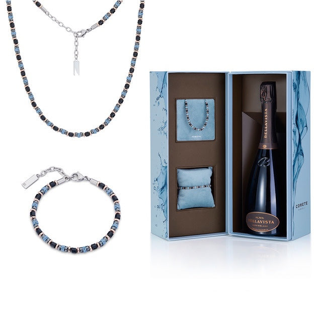 Comets Divine Gift Necklace and bracelet kit in steel, hematite, lava stone and diamond KITGVSFERE