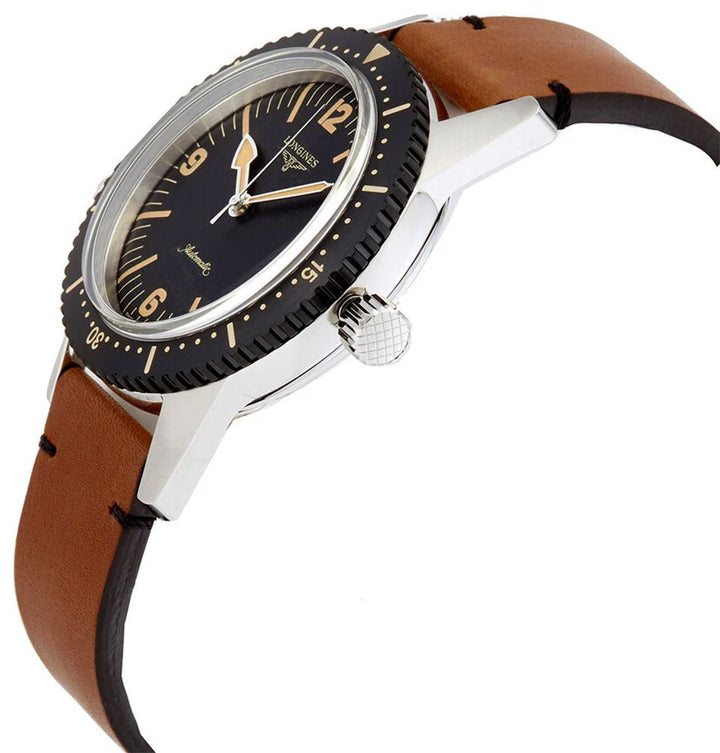 צפייה בגברים לונגיינס צולל עור Longines Watch 42 מ"מ פלדה אוטומטית L2.822.4.56.2