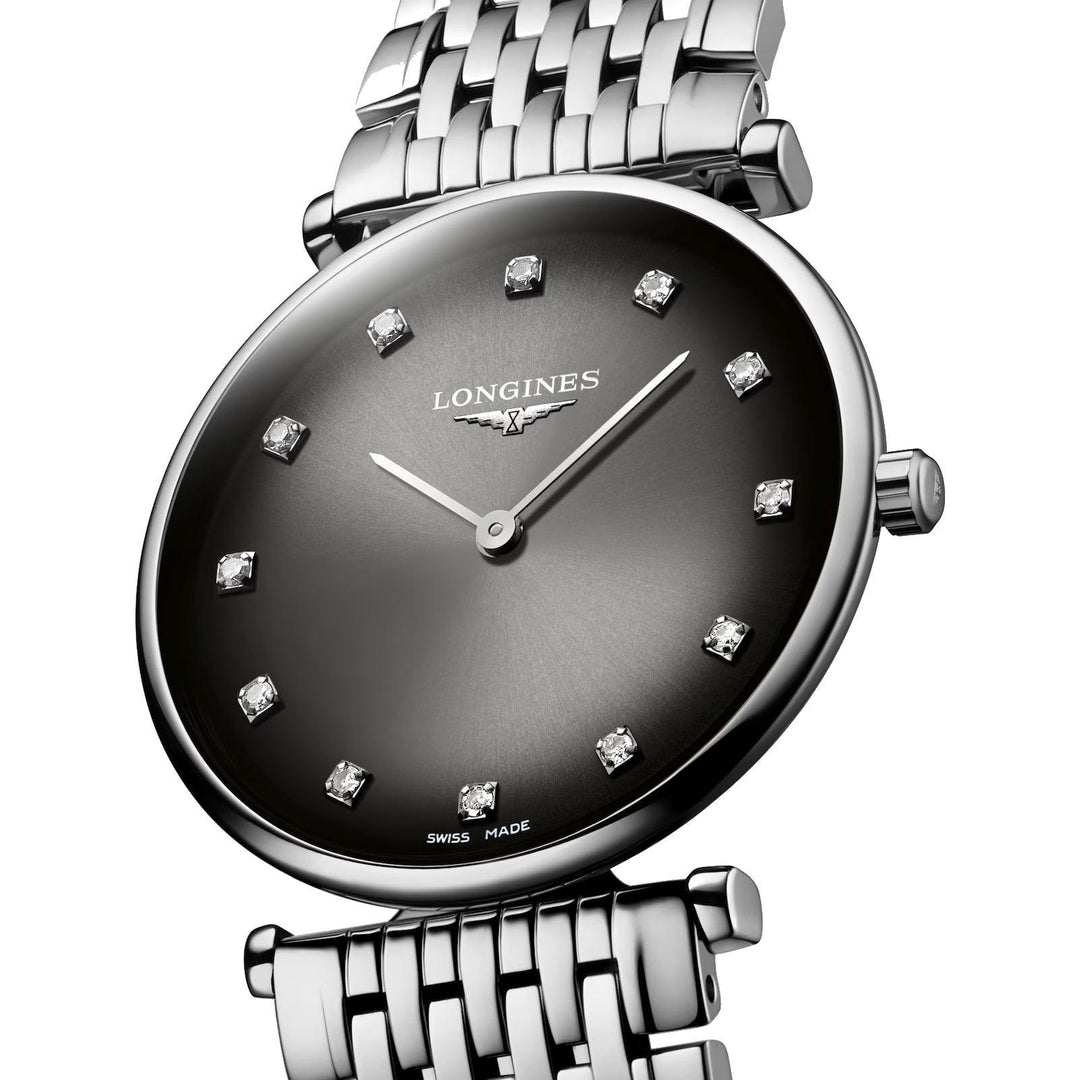 Longines orologio La Grande Classique 29mm antracite diamanti quarzo acciaio L4.512.4.77.6 - Capodagli 1937