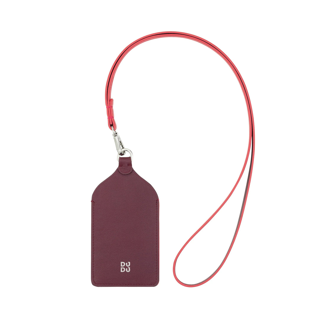 DUDU Leather Neck Badge Holder, with Detachable Lanyard, Credit Card Size Pass Holder, Badge Holder for Trade Fairs Conferences Office