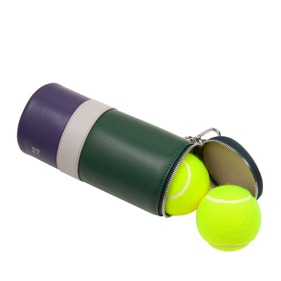 DUDU Real Leather Tennis Ball Holder, Limited Edition Wimbledon, 3 Ball Tube, Hinge Closure, Carabiner Binding