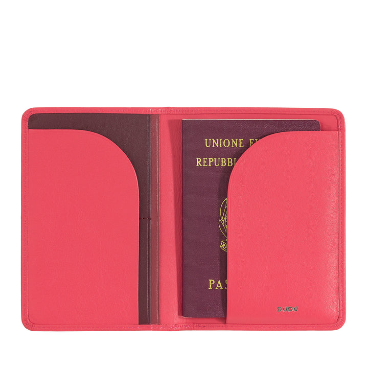 DUDU Travel Leather Passport Case with RFID Protection and Credit Card Holder