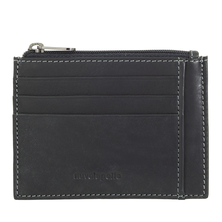 Nuvola Pelle Leather Credit Card Holder for Men and Women - Slim Slim Card Holder with Compartments and Zip Pocket - Elegant and Compact