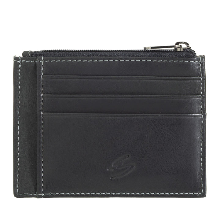 Nuvola Pelle Leather Credit Card Holder for Men and Women - Slim Slim Card Holder with Compartments and Zip Pocket - Elegant and Compact
