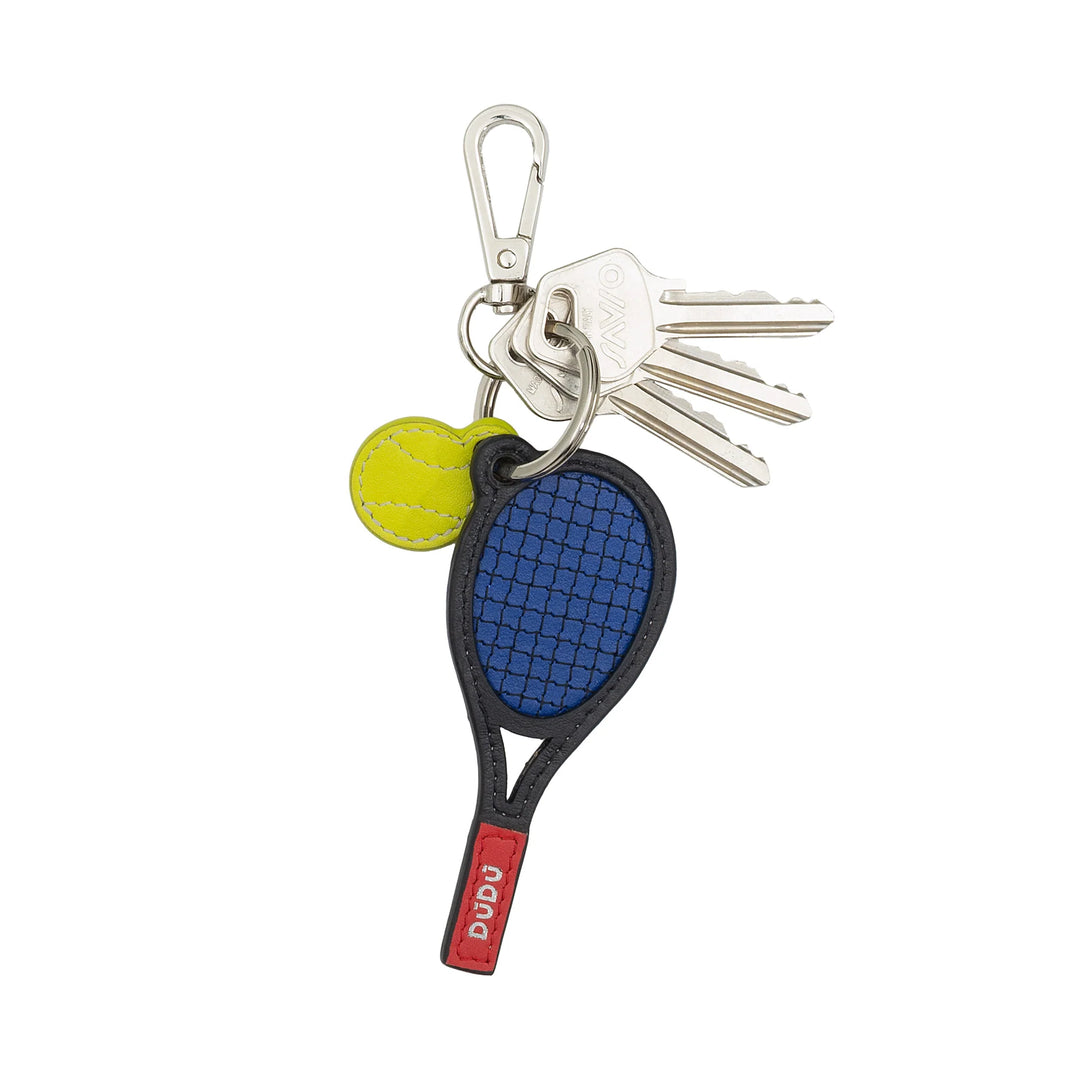 DUDU Leather Tennis Racket Keychain with Carabiner - Tennis Sports Keychain Charm for Keys, Bag or Backpack