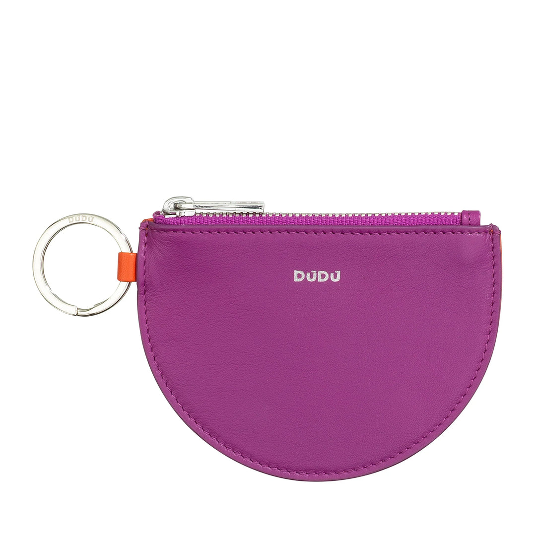 DUDU Mini Leather Coin Purse for Women with Zipper and Two-Tone Slim Design Key Ring