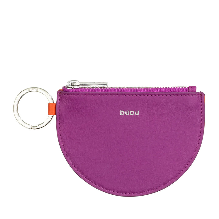 DUDU Mini Leather Coin Purse for Women with Zipper and Two-Tone Slim Design Key Ring