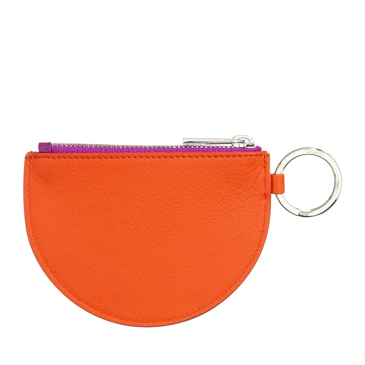 DUDU Mini Leather Coin Purse for Women with Zipper and Two-Tone Slim Design Key Ring