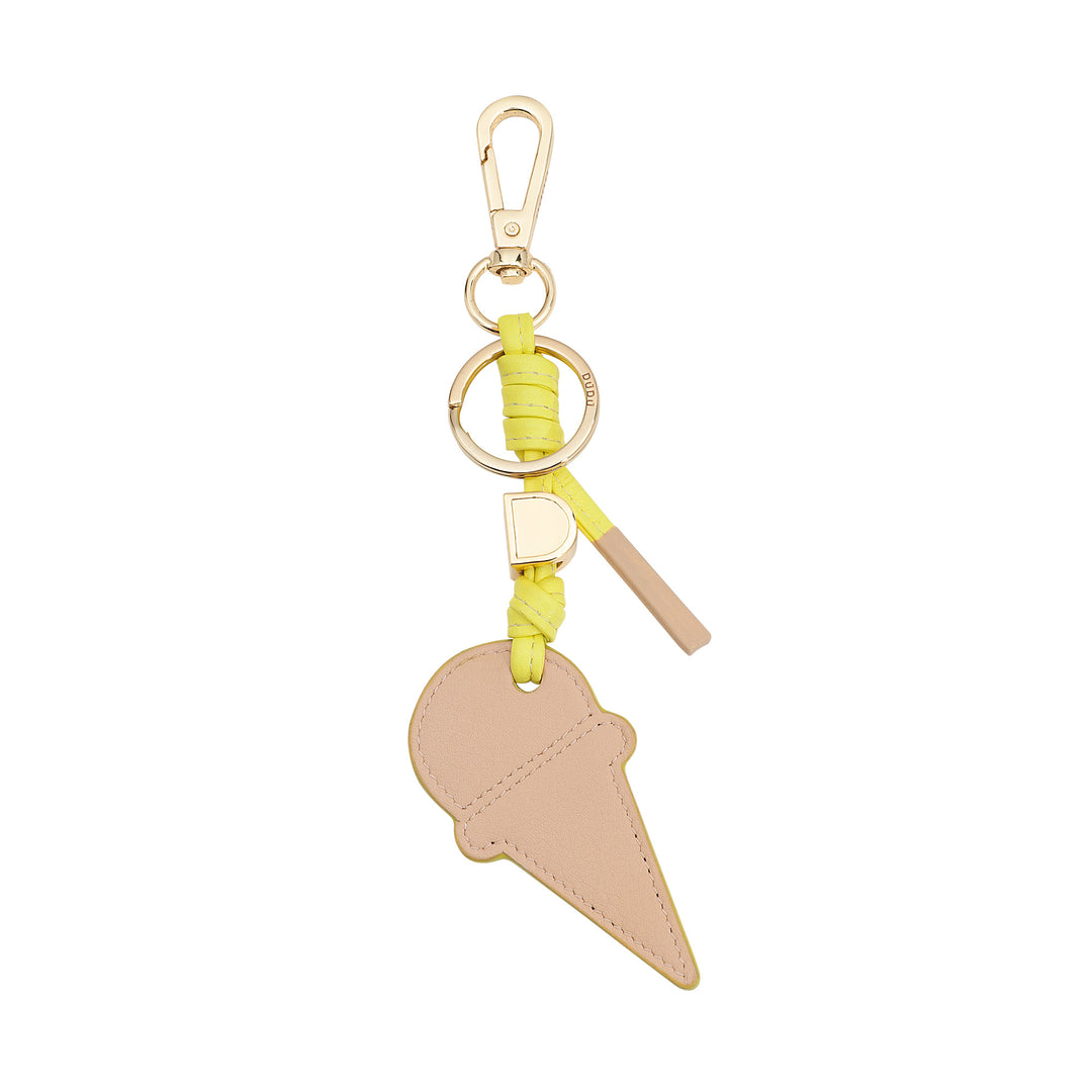 Dudu leather key ring with ice cream cone, keychain men woman, with ring and carabiner, summer keychain design