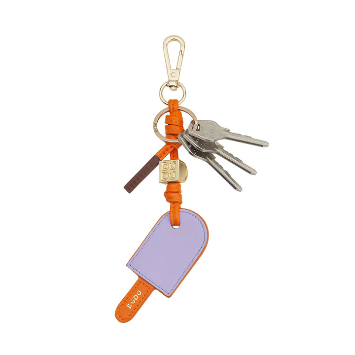 DUDU leather keychain stacked ice cream, keychain for men's women with ring and carabiner, colored summer design