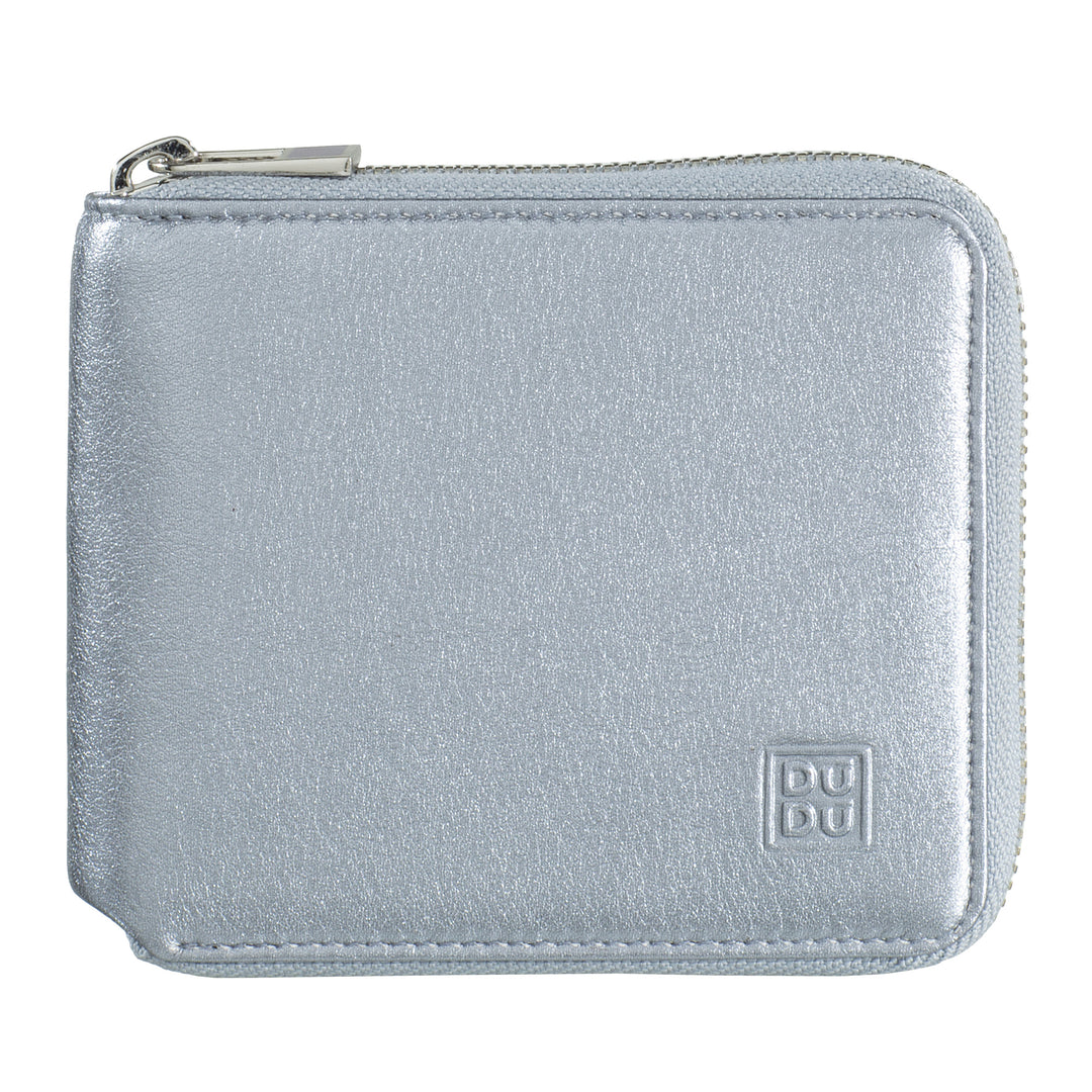 DUDU Men's Wallet Rfid in leather leather with a small external zip zip zip with 6 cards slots