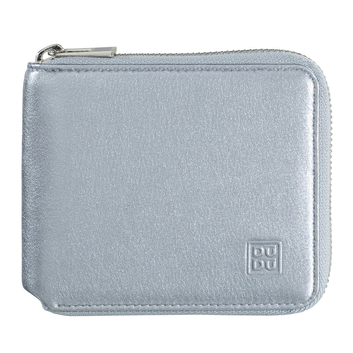 DUDU Men's Wallet Rfid in leather leather with a small external zip zip zip with 6 cards slots