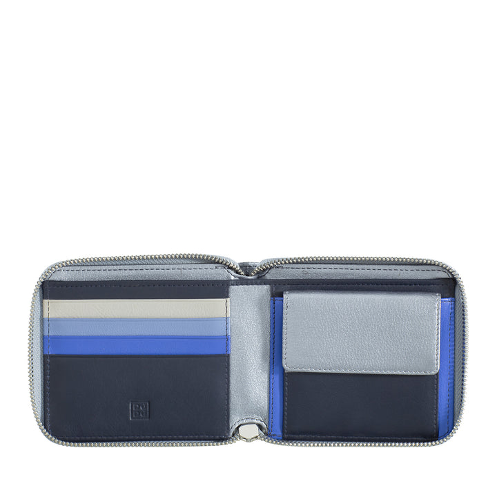 DUDU Men's Wallet Rfid in leather leather with a small external zip zip zip with 6 cards slots