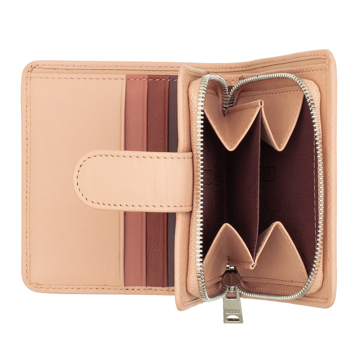 DUDU Small Women's Leather Wallet with Zipped Coin Wallet, Compact Handbag with Button Closure, Banknote Holder, Card Holder and RFID Protection