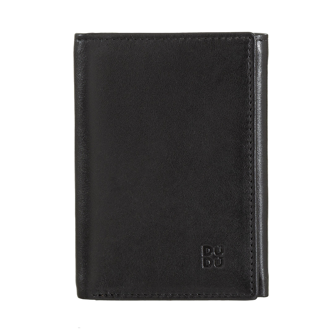 DUDU MAN WALE TRIFOLD in leather, vertical rfid cards cards with button, banknotes, multicolor door