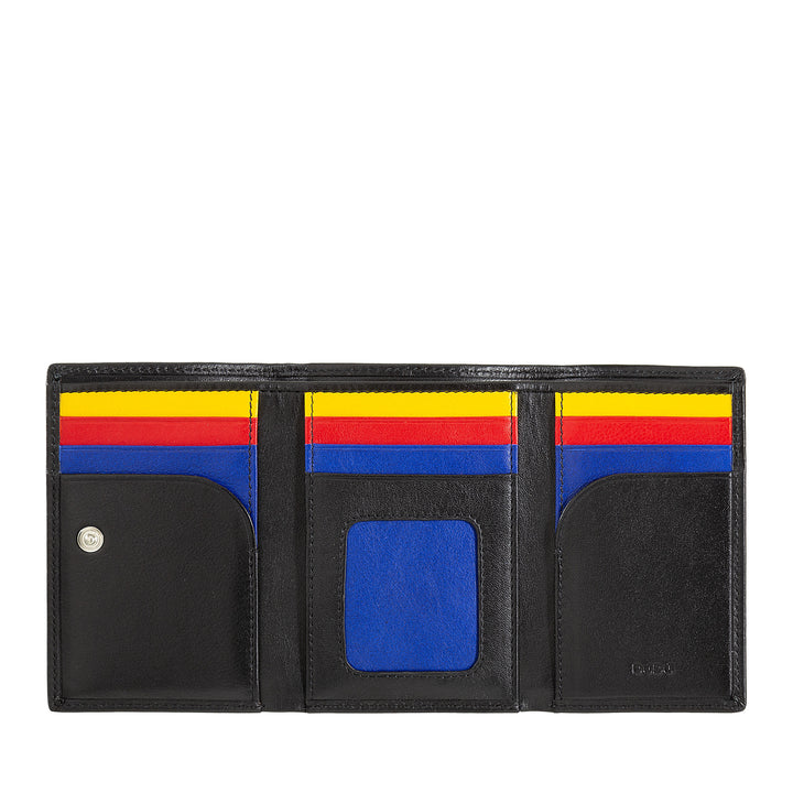 DUDU MAN WALE TRIFOLD in leather, vertical rfid cards cards with button, banknotes, multicolor door